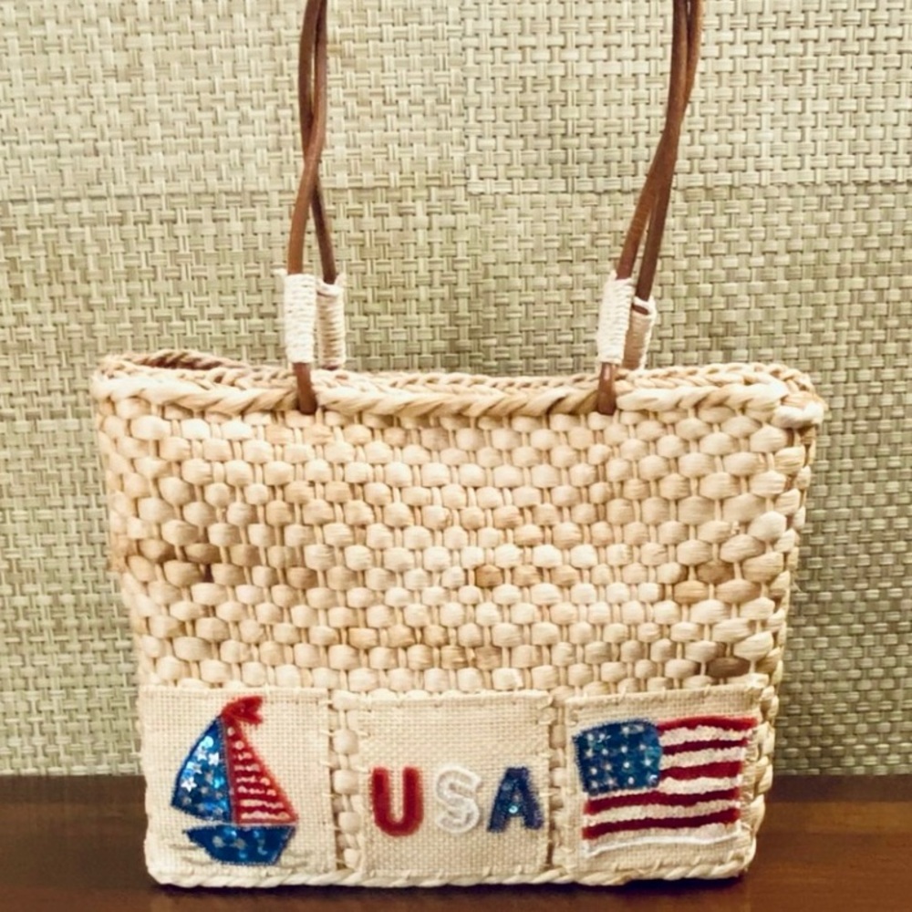 🌟3xHP🌟NWOT Straw Americana Beads Sequin Mini Tote